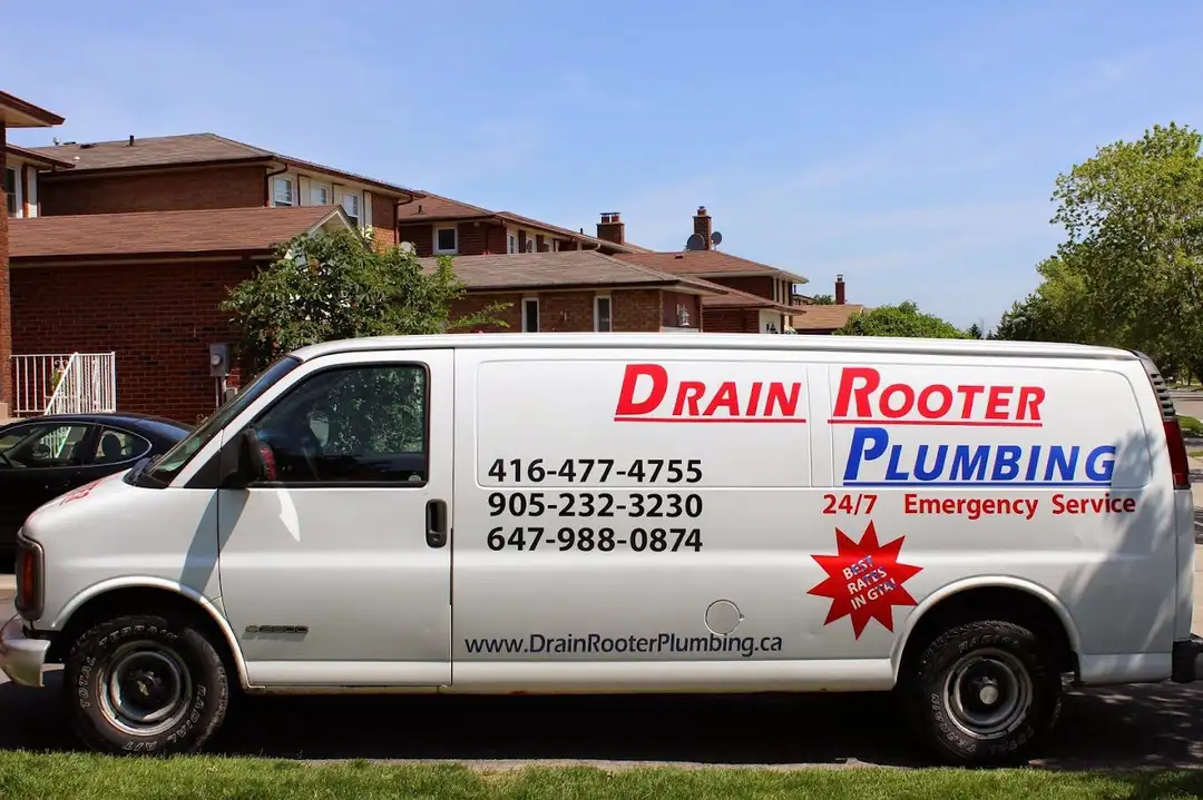 DrainRooter Plumbing service van on an Etobicoke residential street